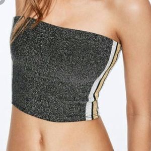 PINK Victoria's Secret Unlined Glitter Tube Top Black Silver Gold Y2K